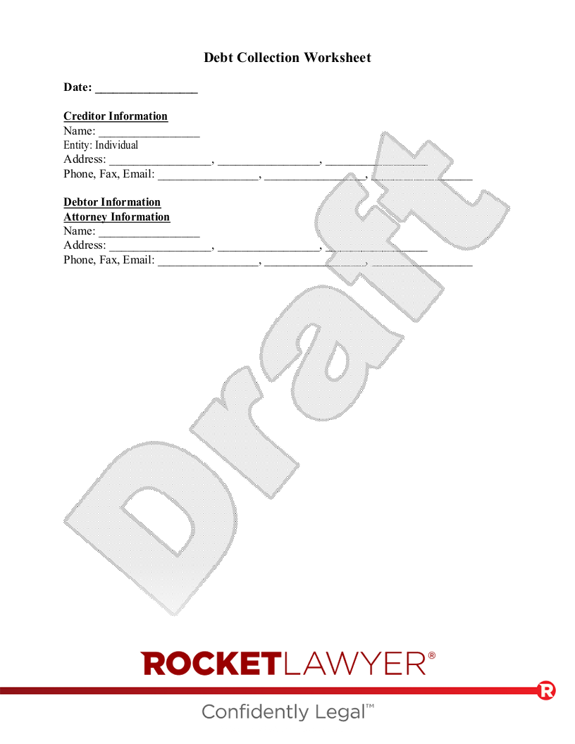 Debt Collection Accounts Printable Worksheets