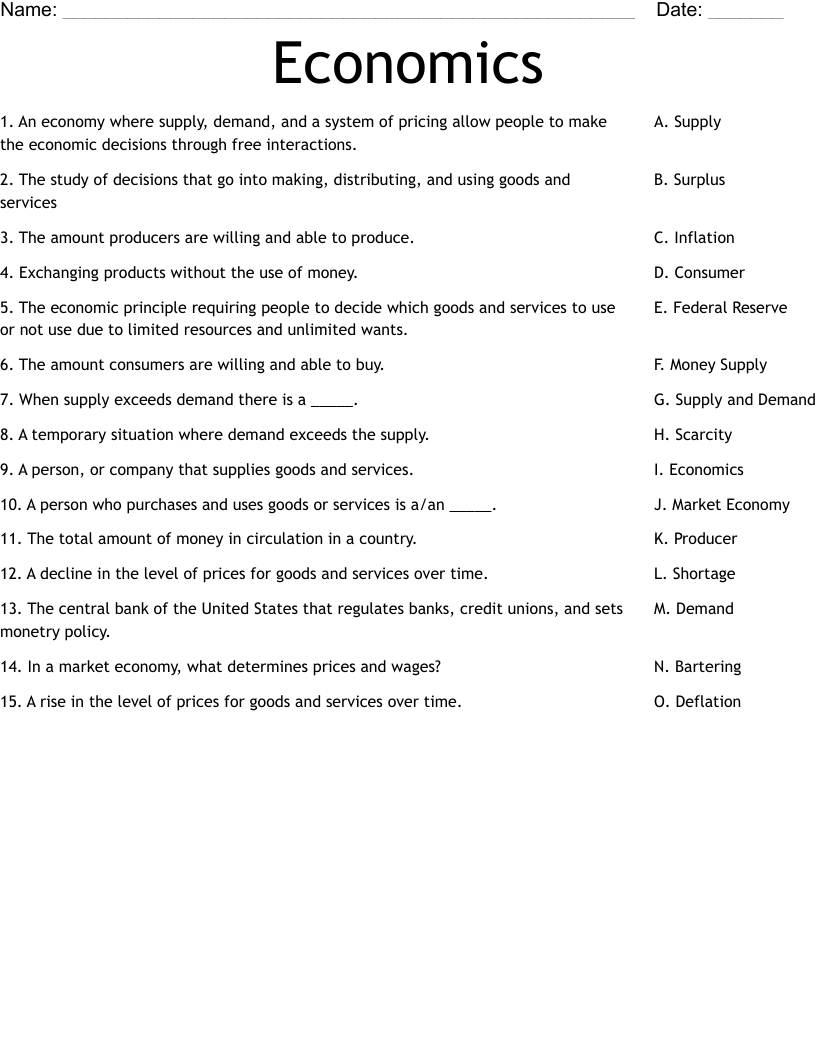 9Th Grade Economy Worksheets Printable
