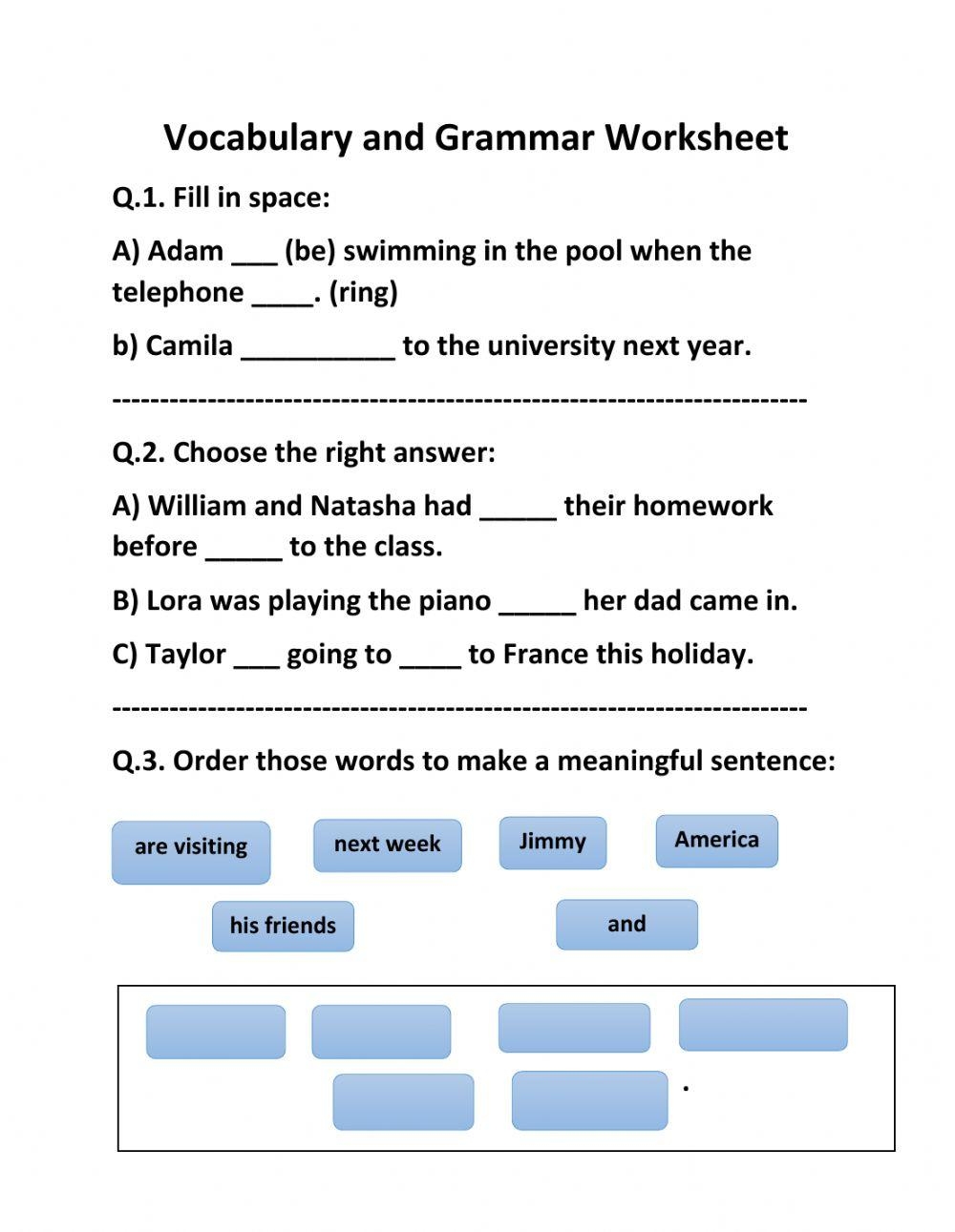 English Grammar Printable Worksheets For Grade 8