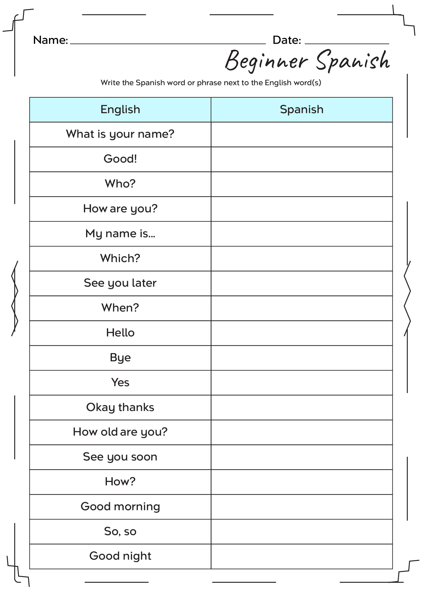 Free English To Spanish Worksheet Download Free English To Spanish Worksheet Png Images Free Worksheets On Clipart Library