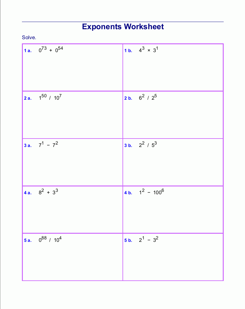 Exponents Equation Worksheets Printable With Anwers