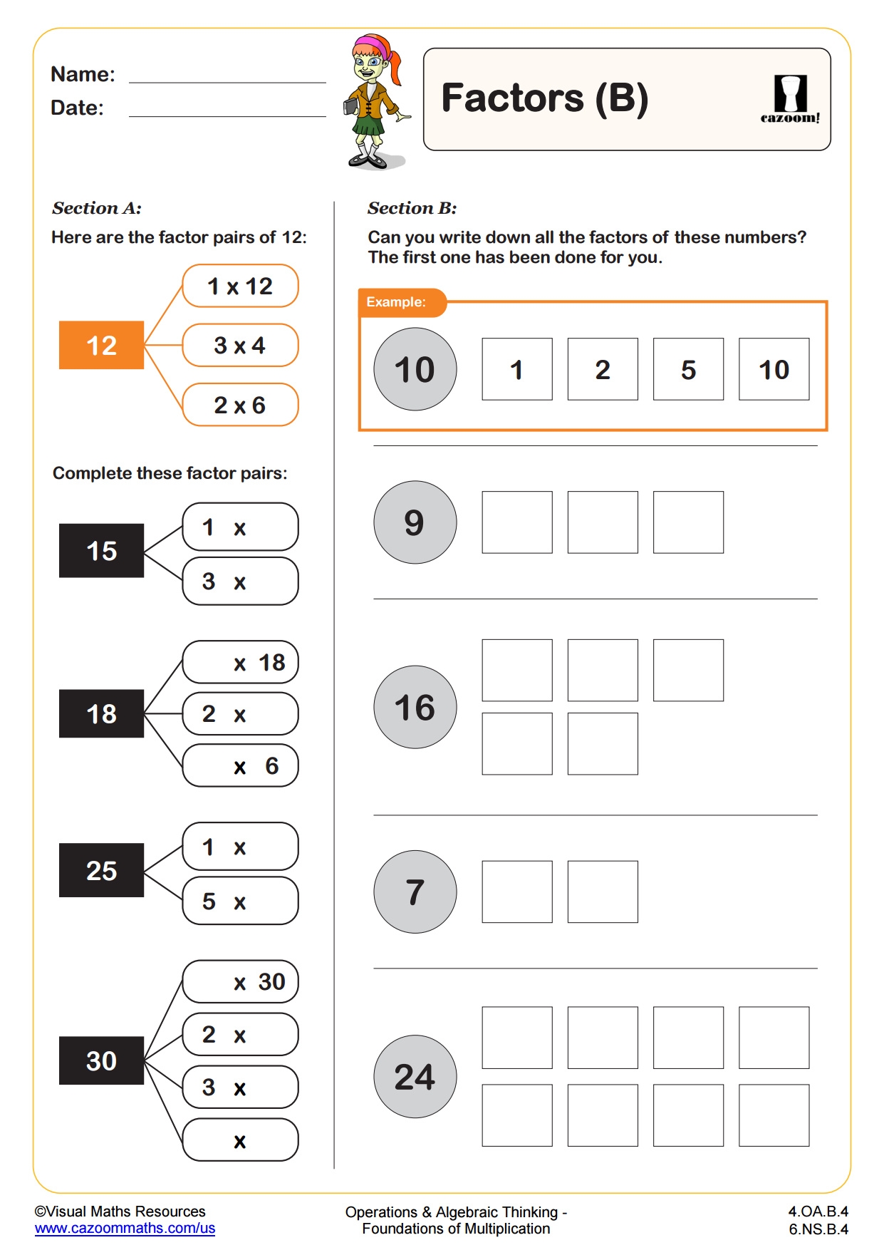 Factors For Fourth Grade Printable Worksheets