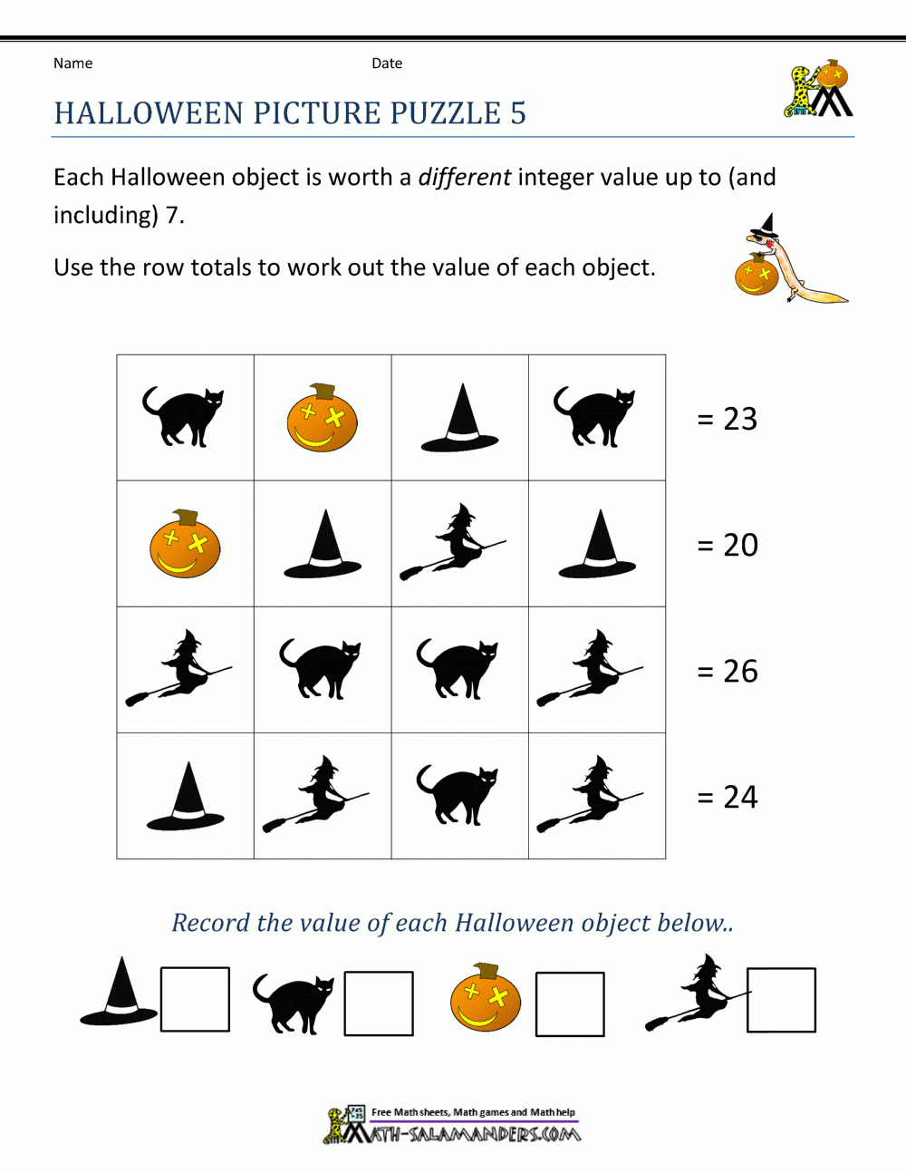5Th Grade Printable Halloween Worksheets