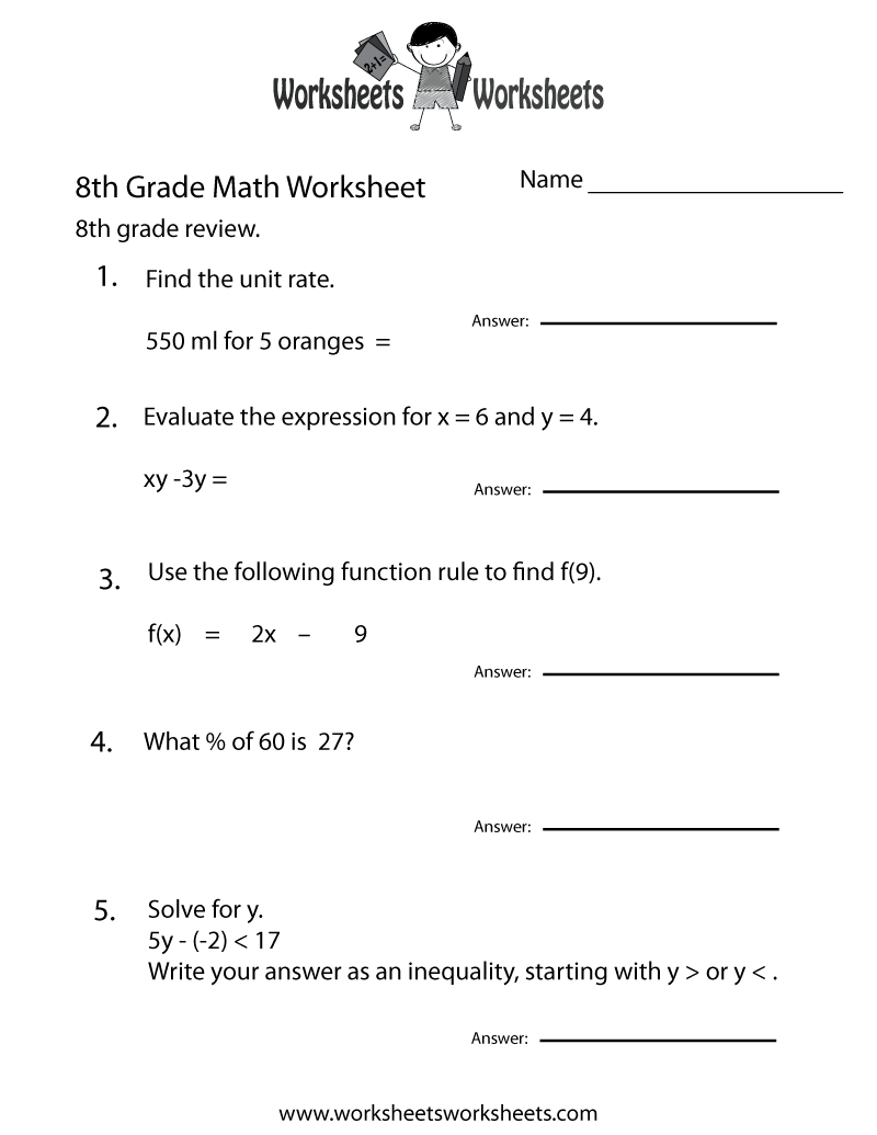 8Th Grade Math Practice Printable Worksheets