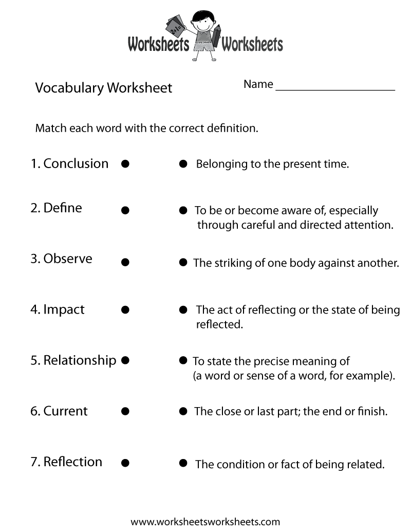 Esl Vocabulary Worksheets Free Printable Intermediate
