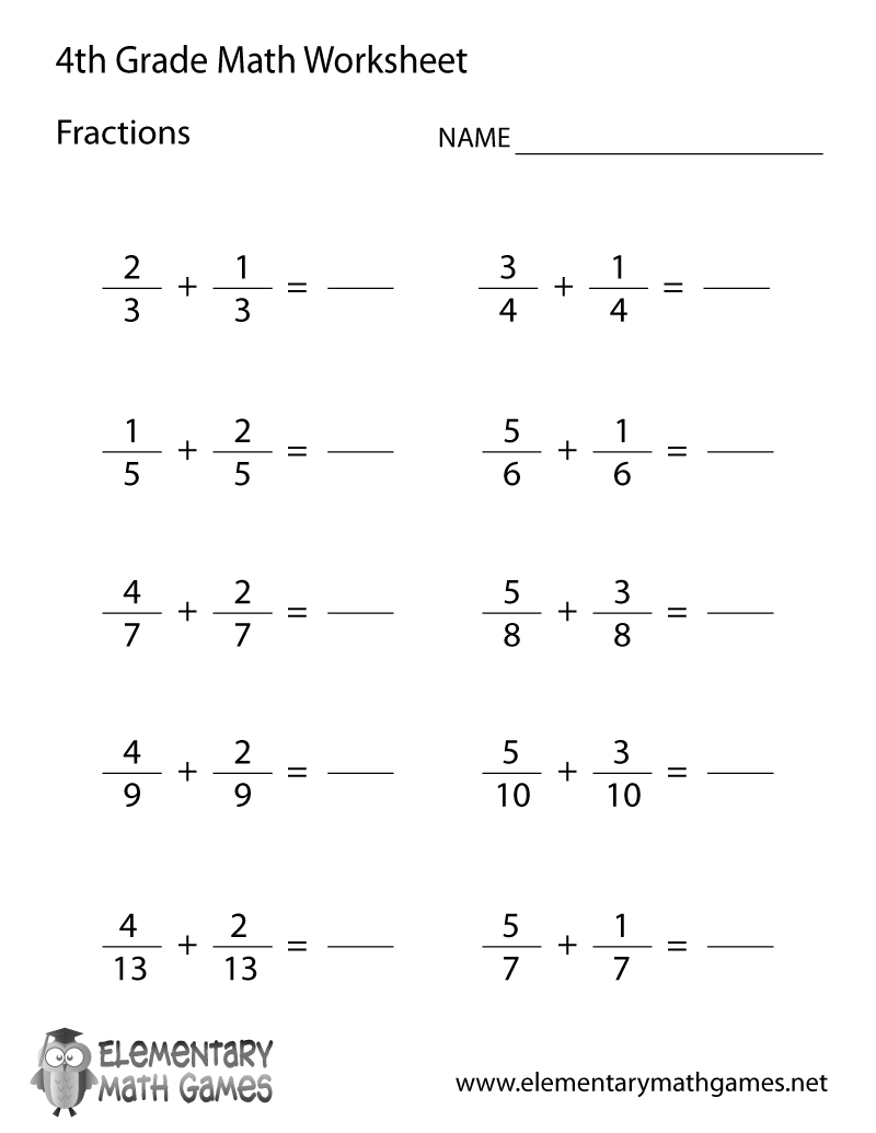 Fourth Grade Fraction Worksheets Printable