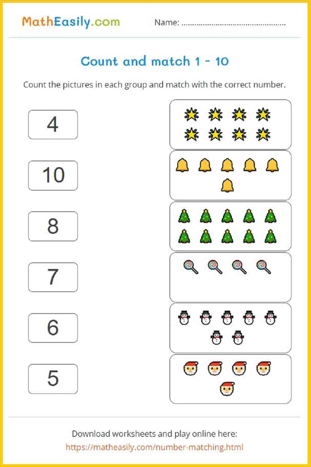 First Game Math Free Printable Worksheets
