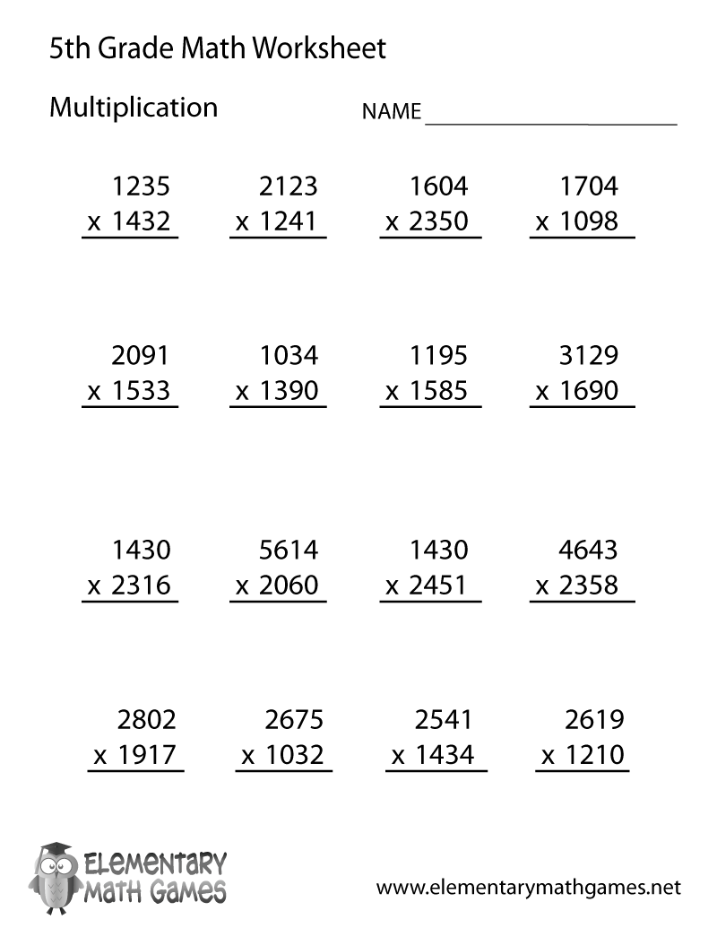 5Th Grade Math Multiplication Worksheets Printable