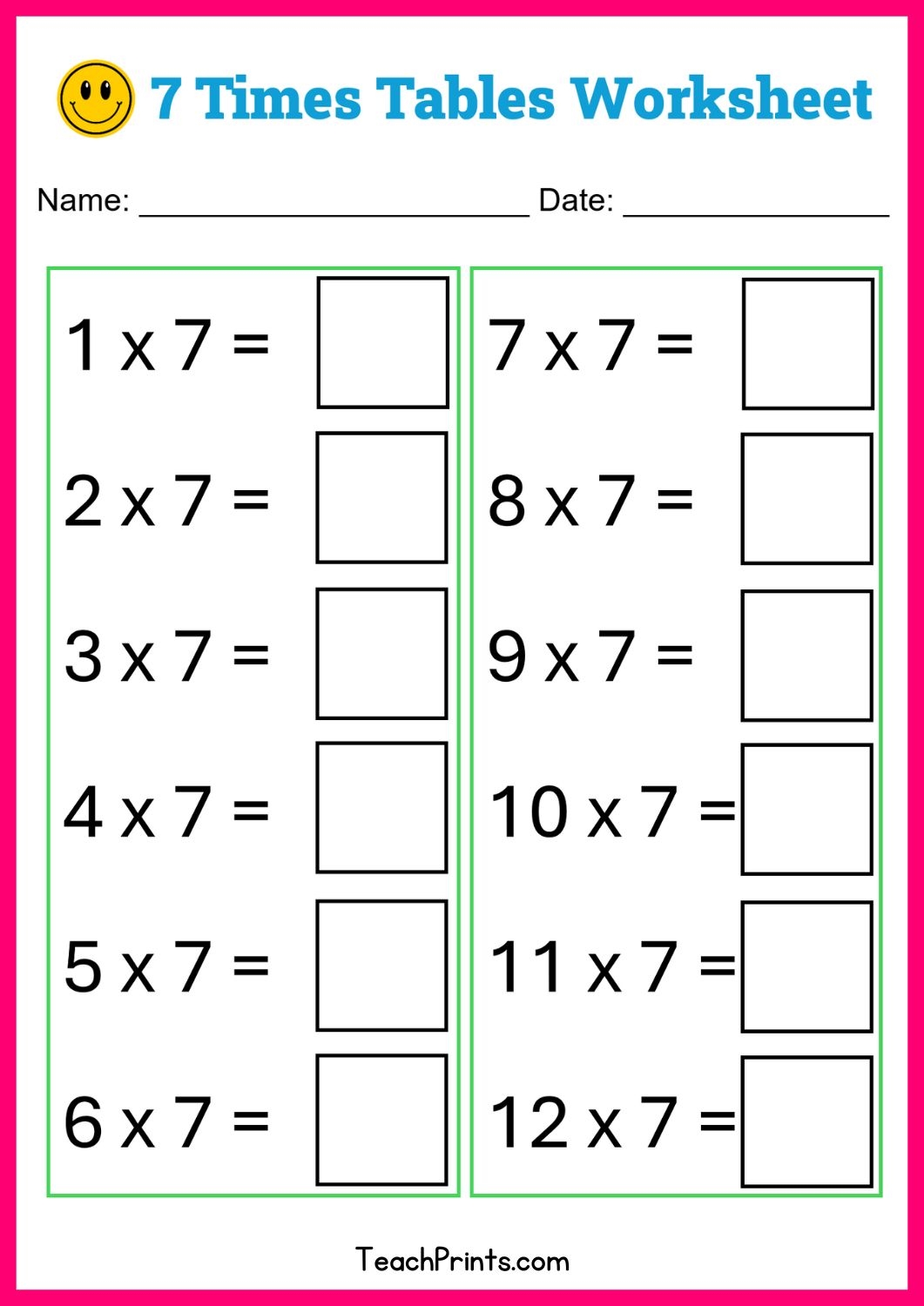 7 Times Tables Worksheets Printable
