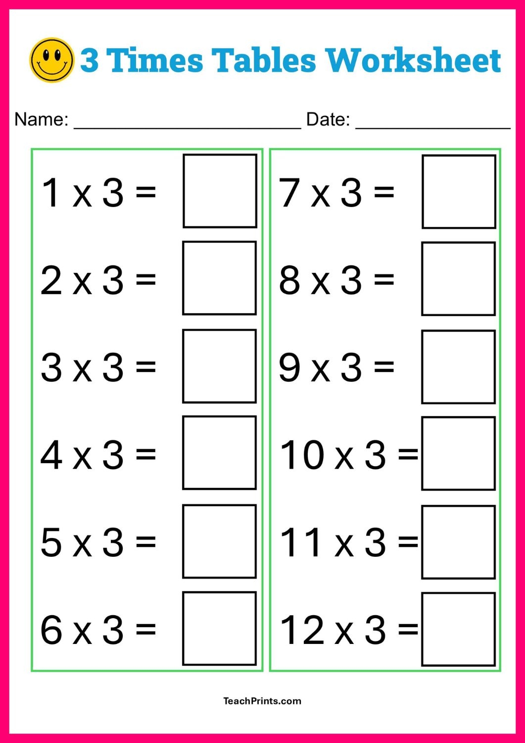 3 Times Table Worksheets Printable