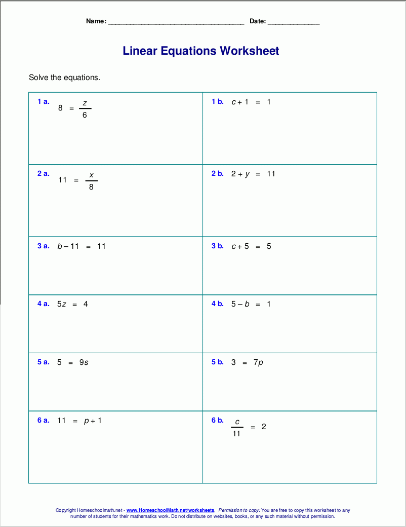Algebra Worksheets Printable Solving Mixed Equations
