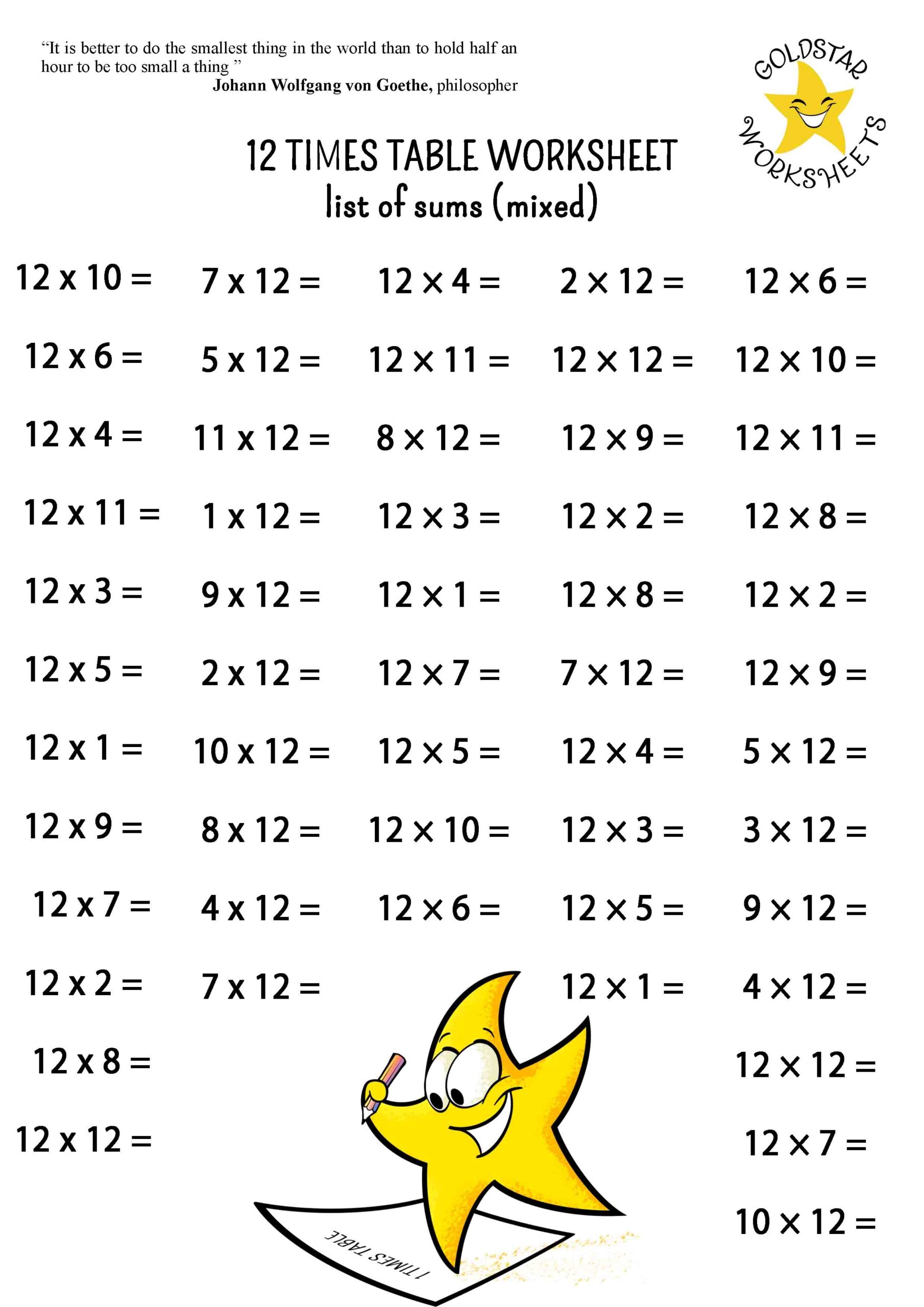 12 Times Table Worksheets Printable