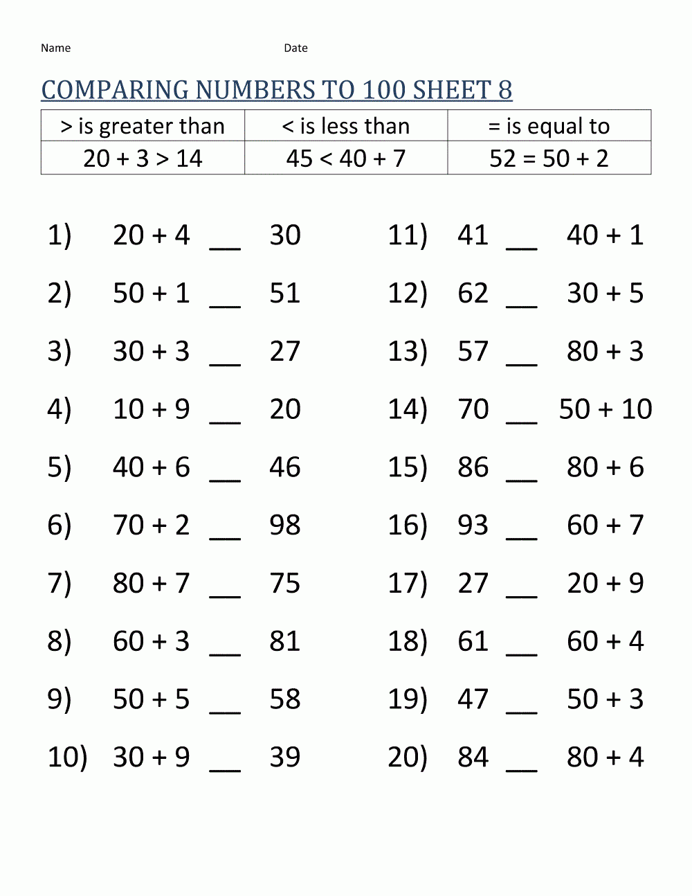 8 Grade Math Printable Worksheets