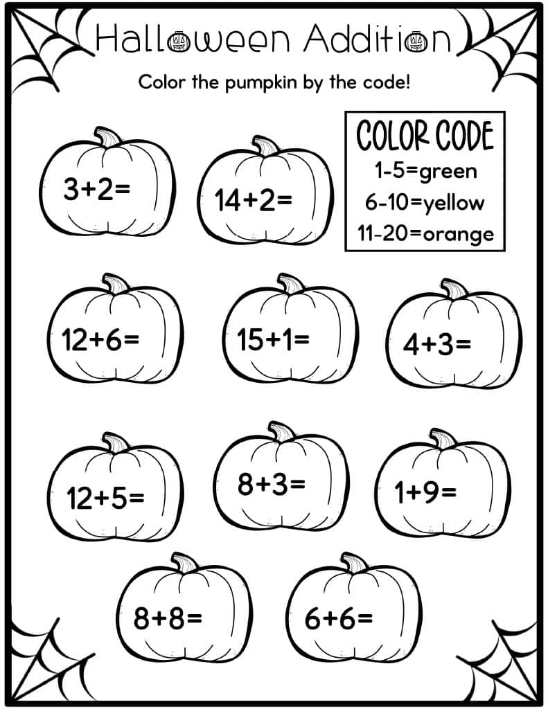 Easy Addition Halloween Printable Worksheets