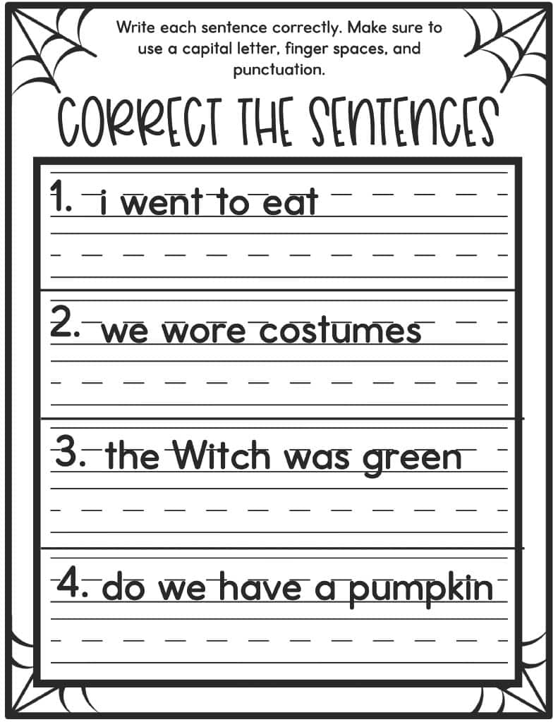 1St Grade Printable Sentence Correction Worksheets