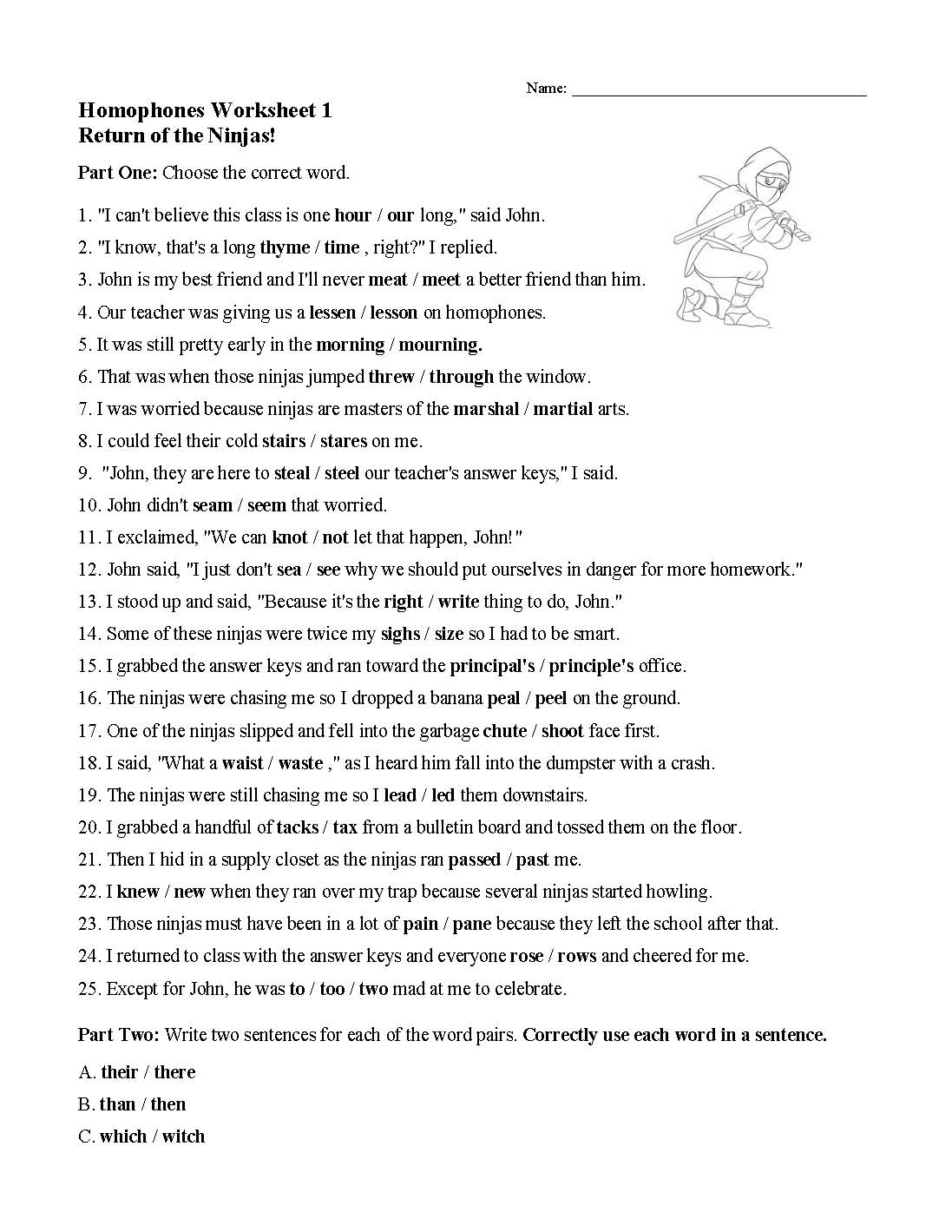7Th Grade Printable Homophones Worksheets