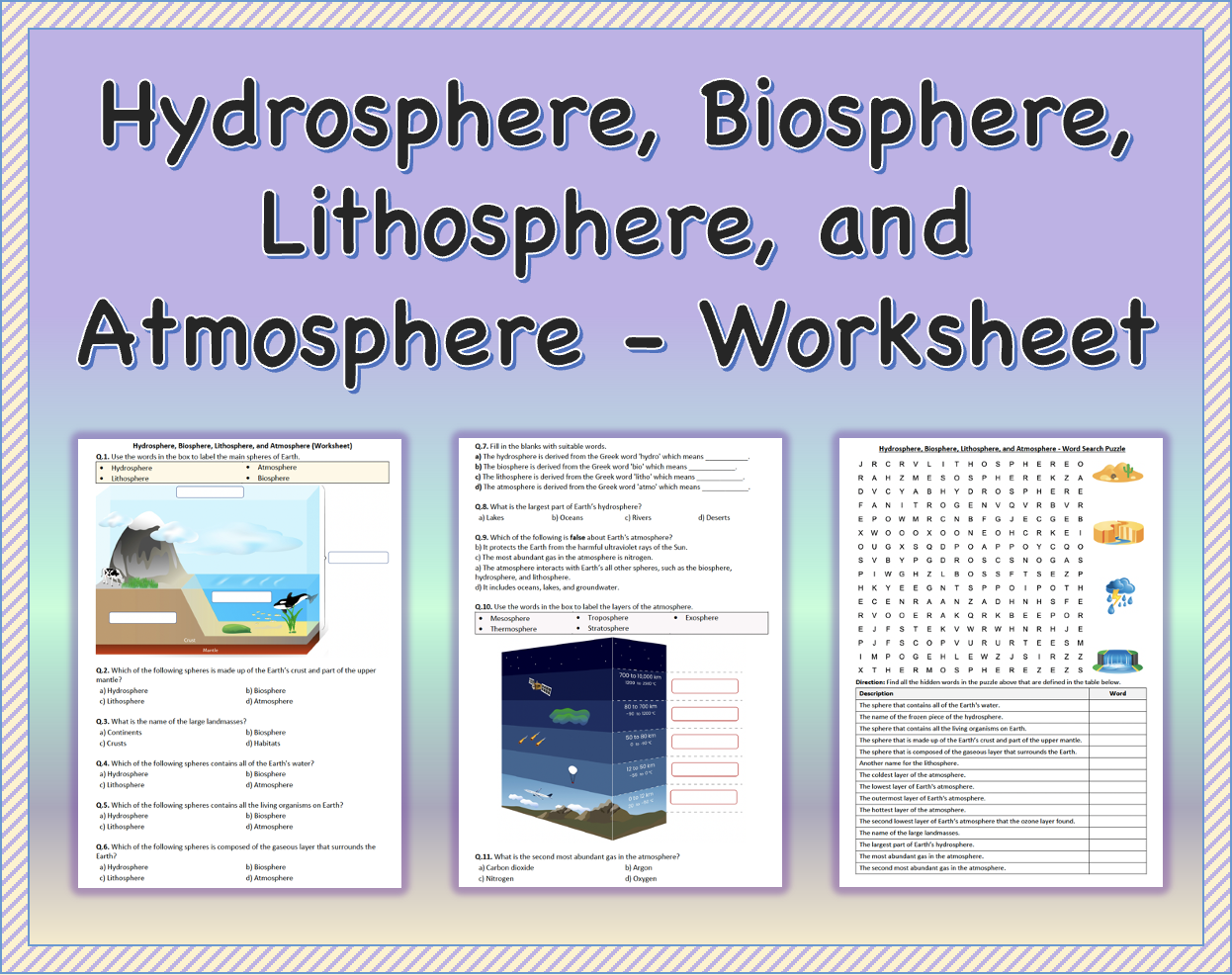 Hydrosphere Biosphere Lithosphere And Atmosphere Worksheet Printable Made By Teachers