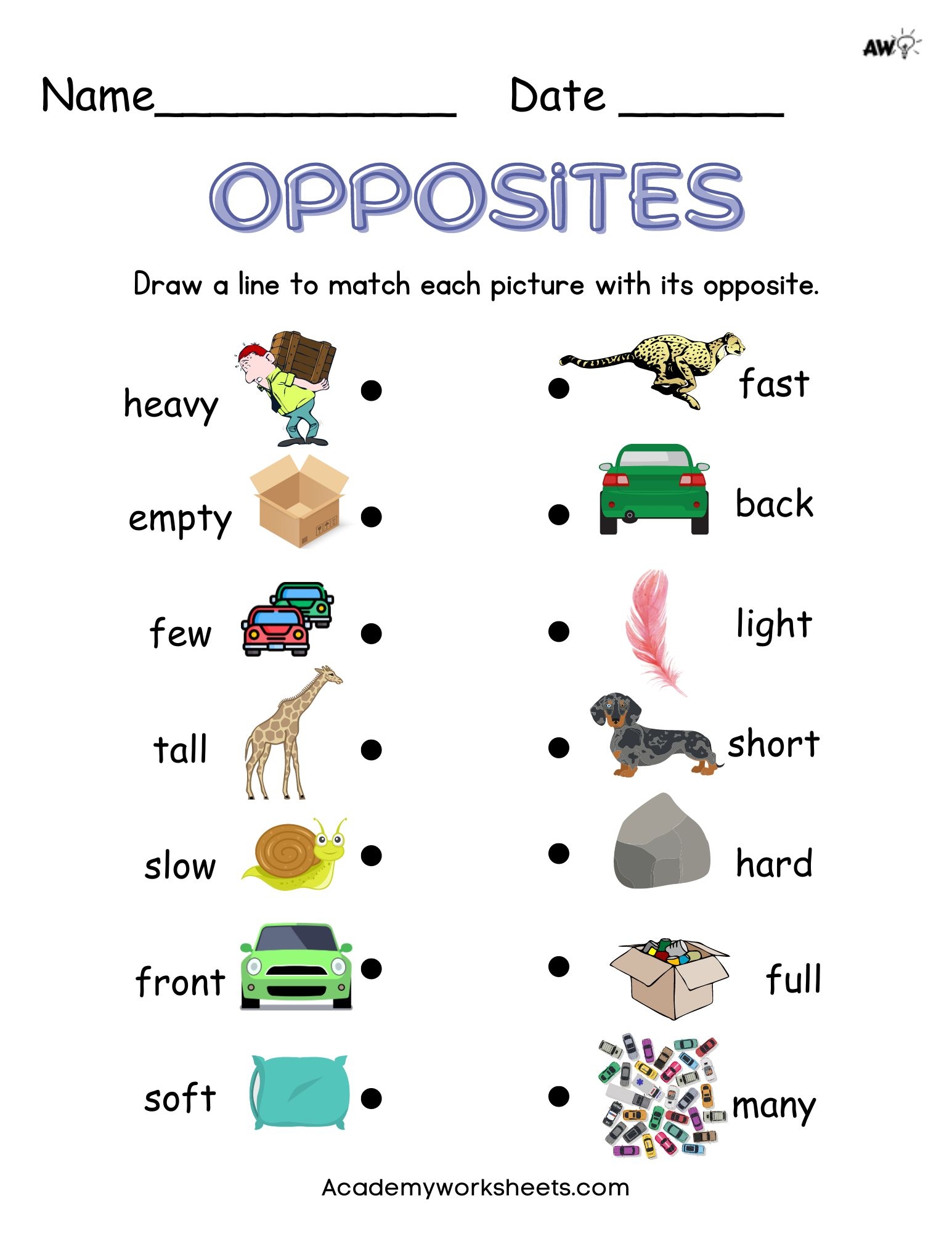 Kindergarten Opposite Worksheets Printable