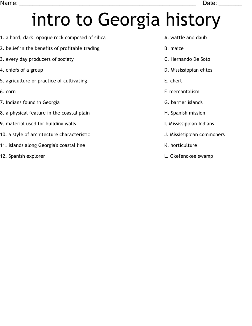 7Th Grade Ga History Worksheets Printable