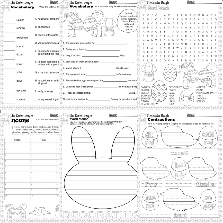 Easter Beagle Charlie Brown Printable Worksheets