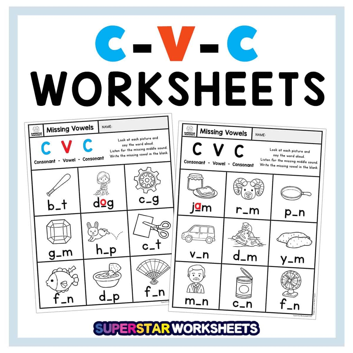 Kindergarten CVC Worksheets Superstar Worksheets