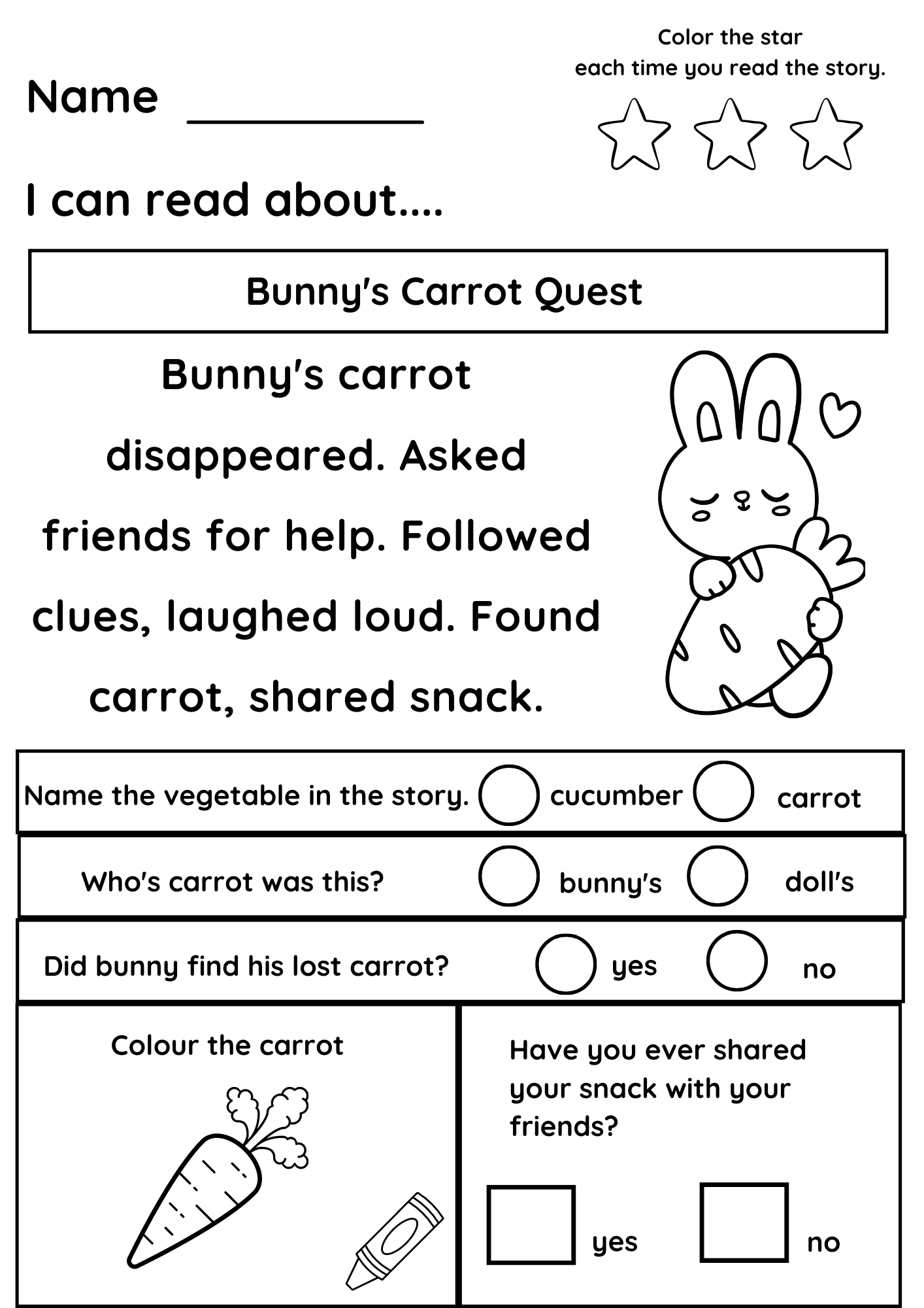 Kindergarten Reading Worksheets Printable