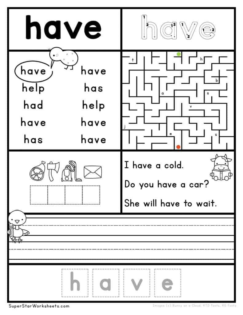 Kindergarten Sight Words Worksheets Printable