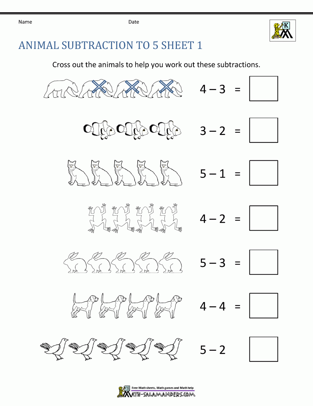 Kindergarten Subtraction Worksheets Printable