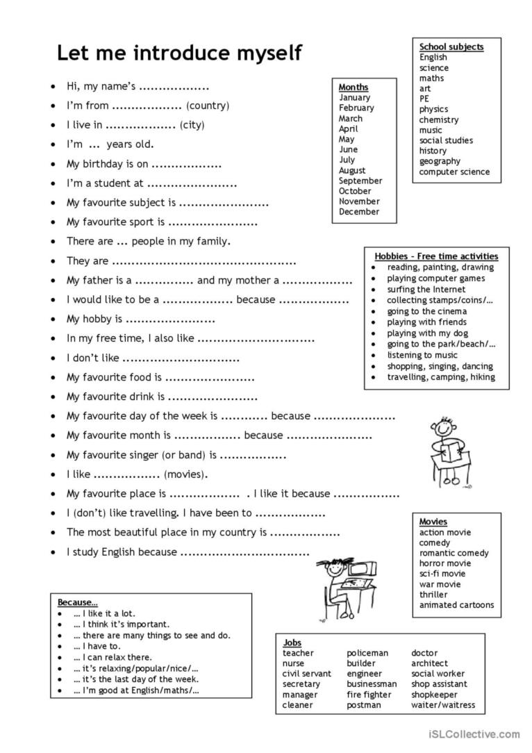 Esl Worksheets For Beginners Printable Introductions