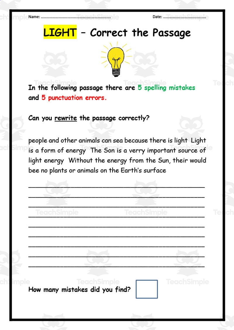 Correcting Errors In A Passage Worksheets Printable