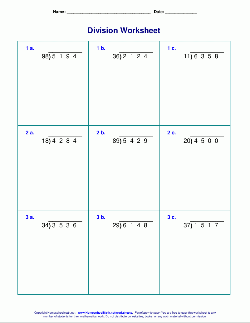 5Th Grade Long Division Worksheets Printable