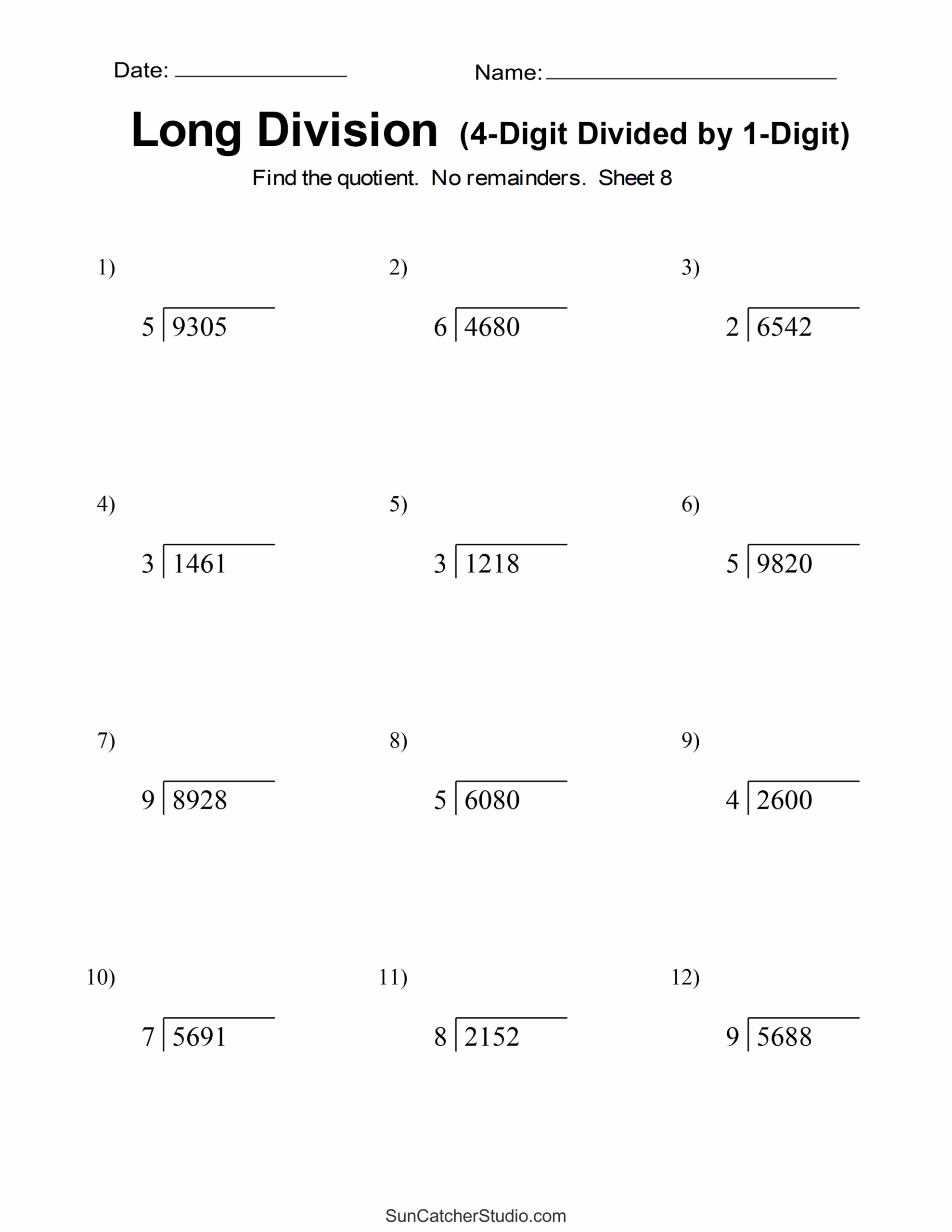 5Th Grade Long Division Printable Worksheets