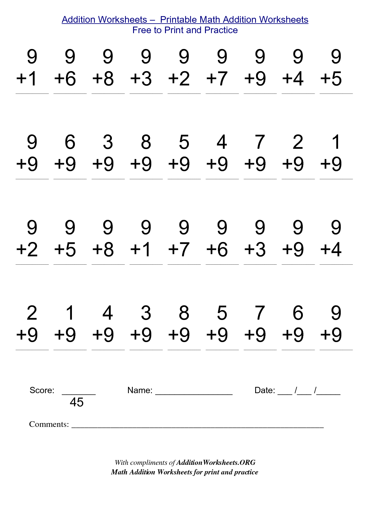 Dynamically Created Free Printable Math Worksheets