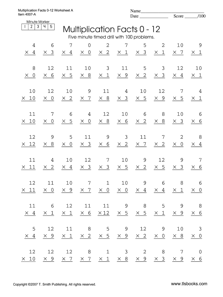 Multiplication Test Pdf Fill Online Printable Fillable Blank PdfFiller