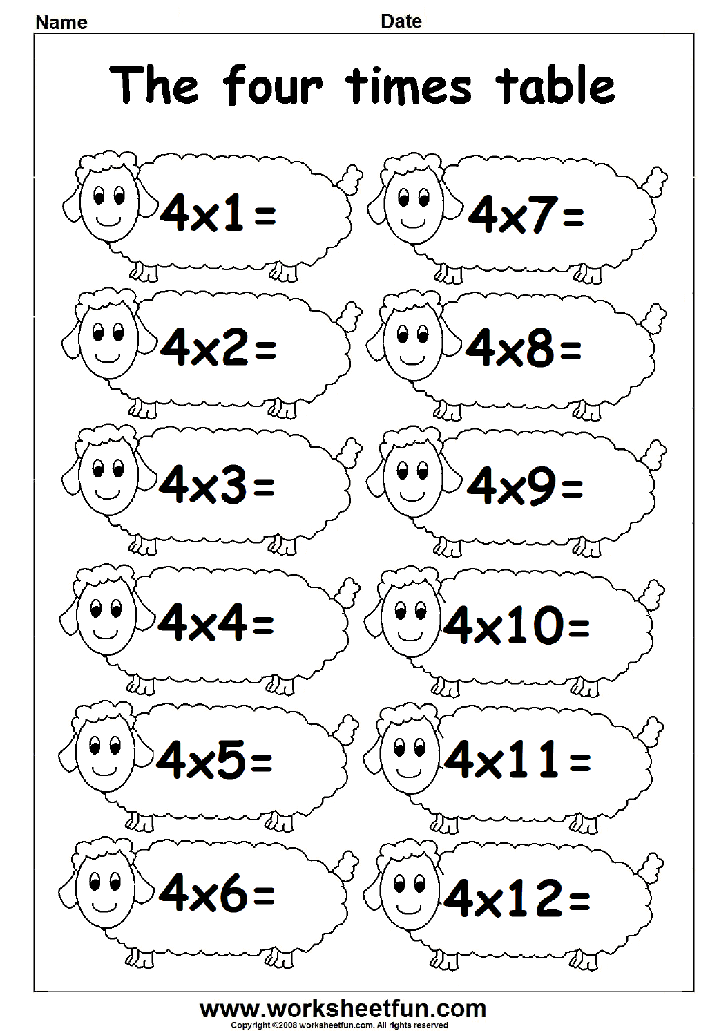 4 Times Tables Worksheets Printable