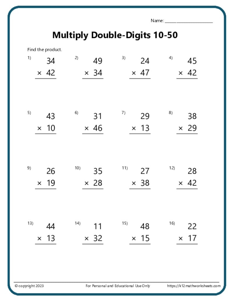 Easy Printable Multiplication Facts Worksheets