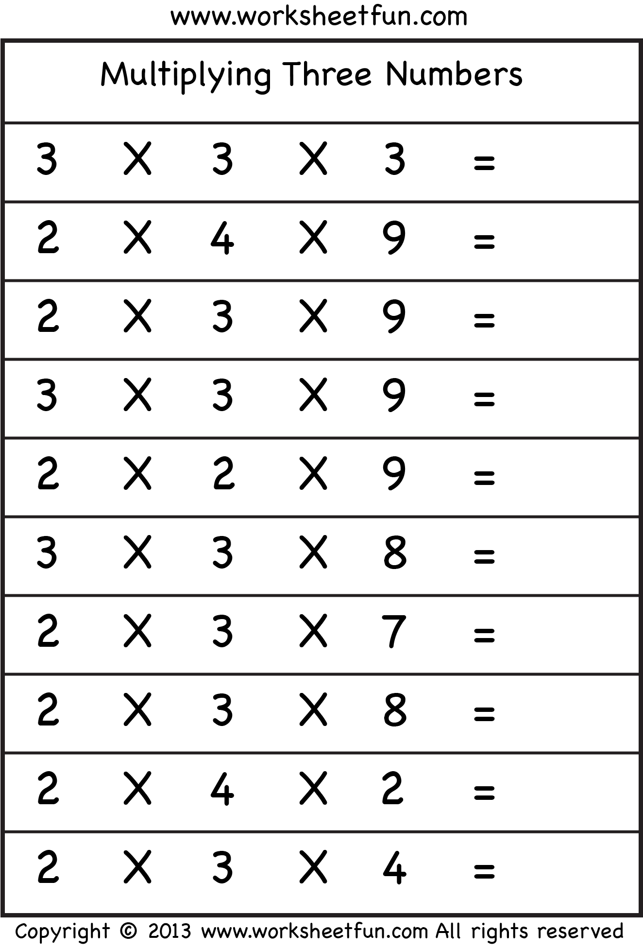 3 By 3 Multiplication Worksheets Printable