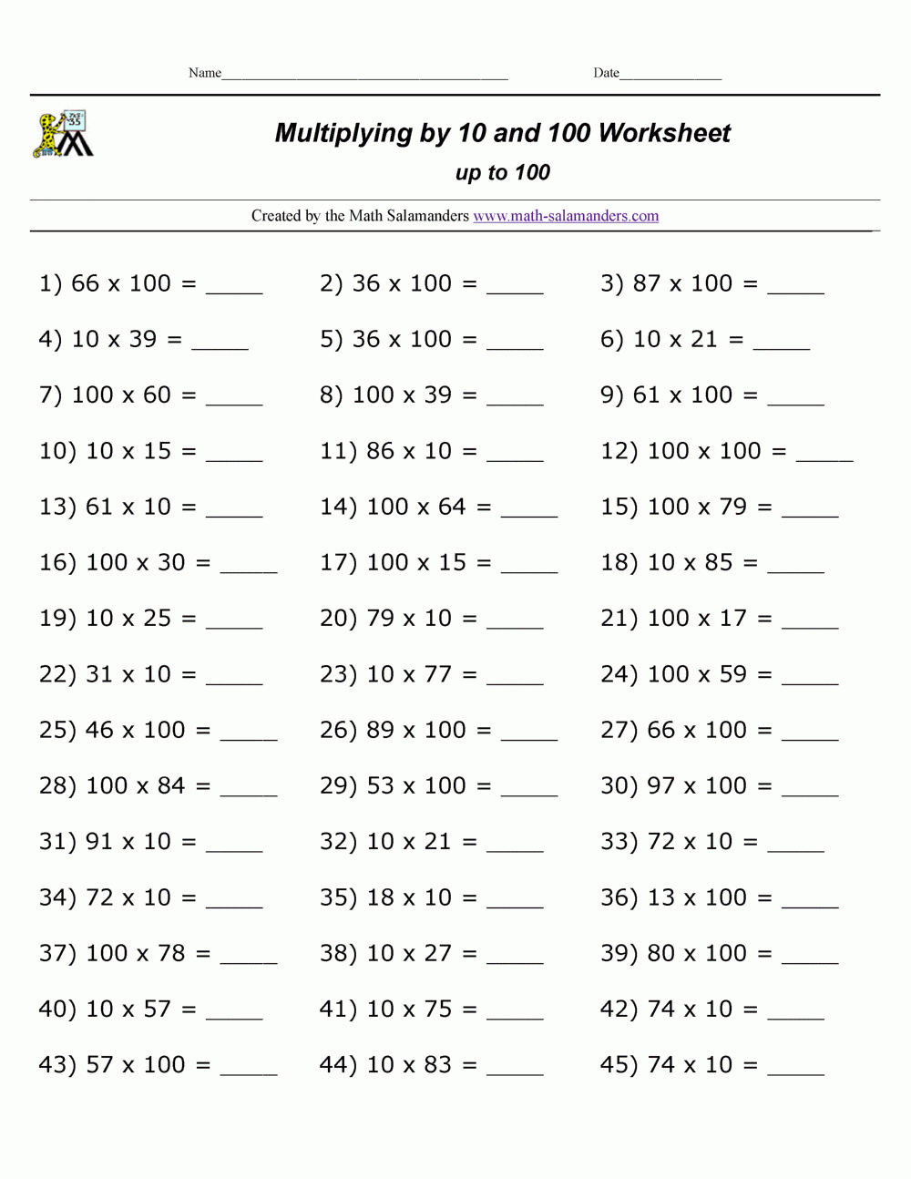100 Math Worksheets 4Th Grade Printable