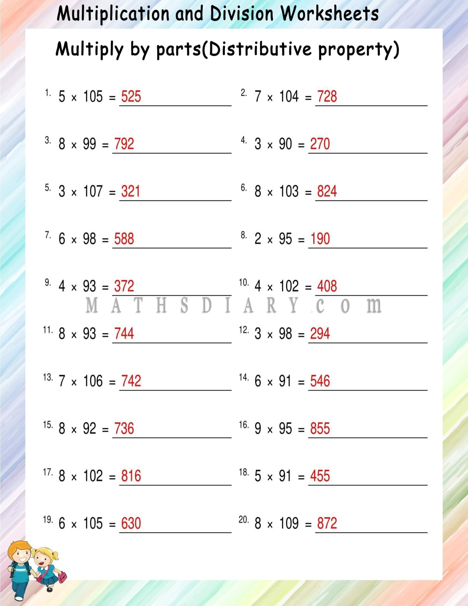 Distributive Property Of Multiplication Printable Worksheets