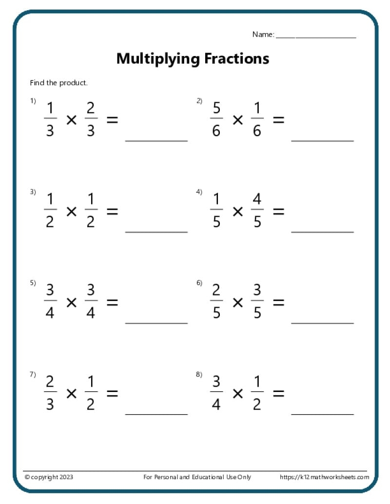 6Th Grade Multiplying Fractions Worksheets Printable