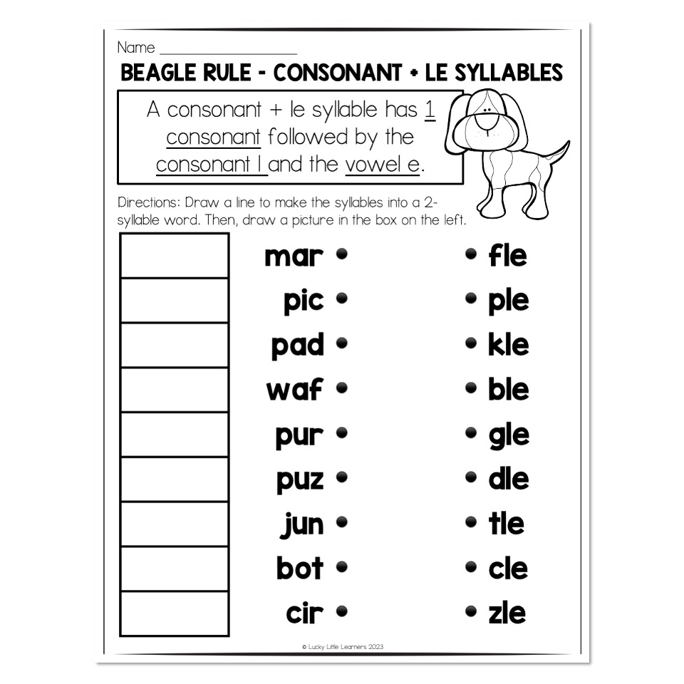 Consonant- Le Syllables Worksheets Free Printable