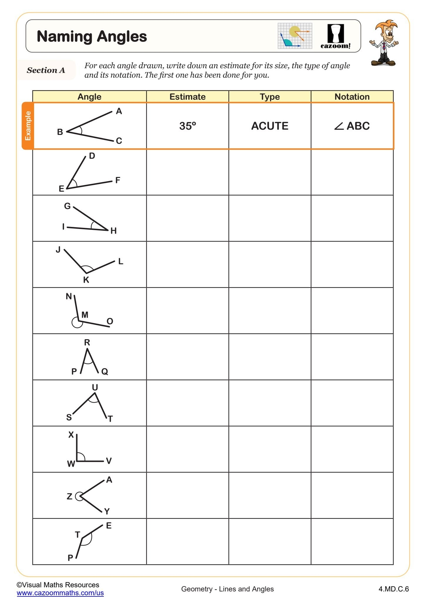 4Th Grade Printable Worksheets Angles