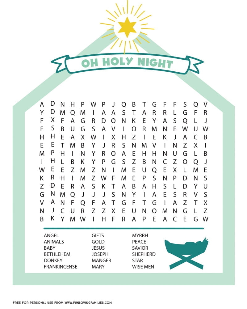 Christmas Word Search Religious Printable Worksheets