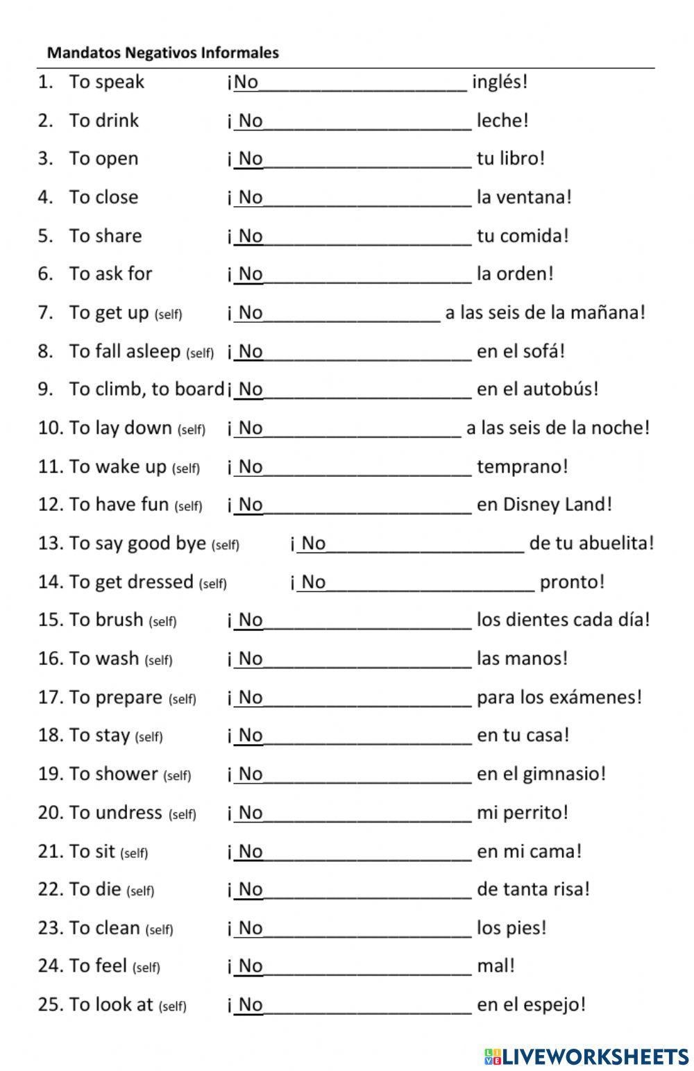 Affirmative And Negative Worksheets Printable Spanish