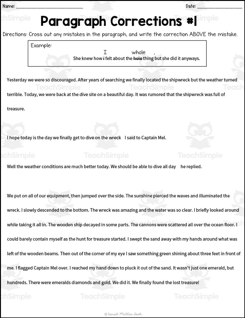 Paragraph Correction Worksheets By Teach Simple