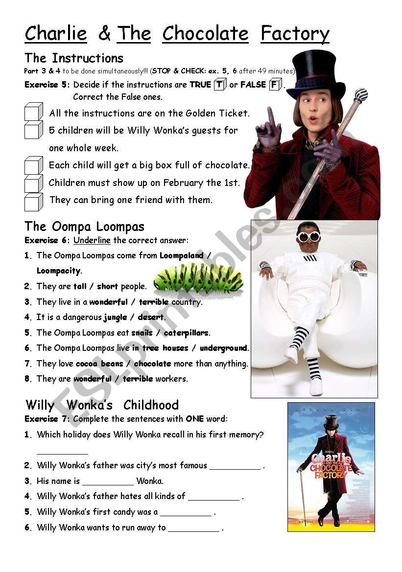 PART 3 4 Charlie The Chocolate Factory Movie Worksheet ESL Worksheet By Agacica