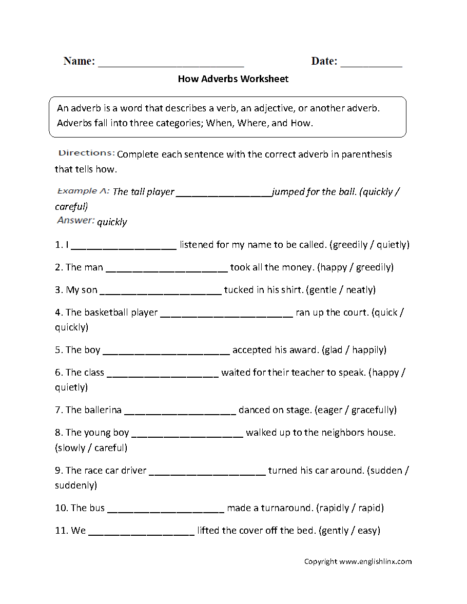 Parts Speech Worksheets Adverb Worksheets