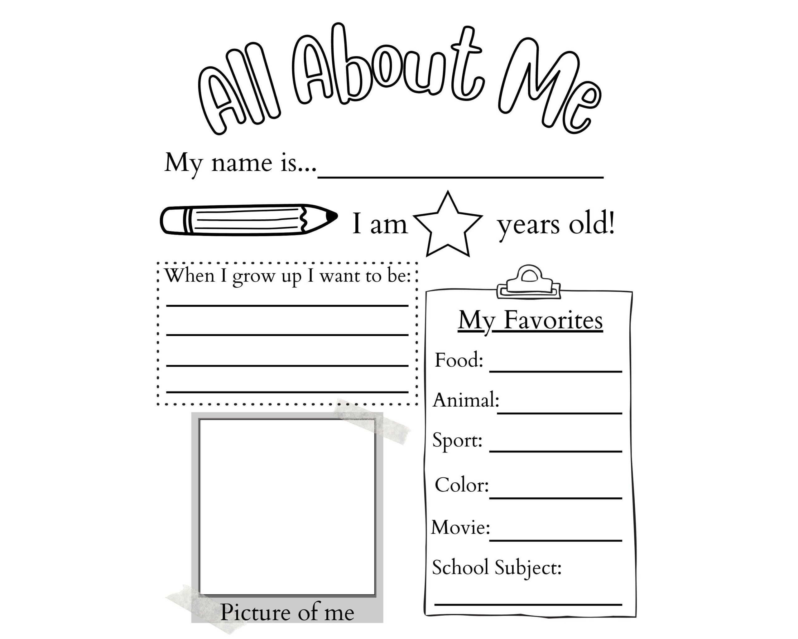 All About Me Worksheets Printable