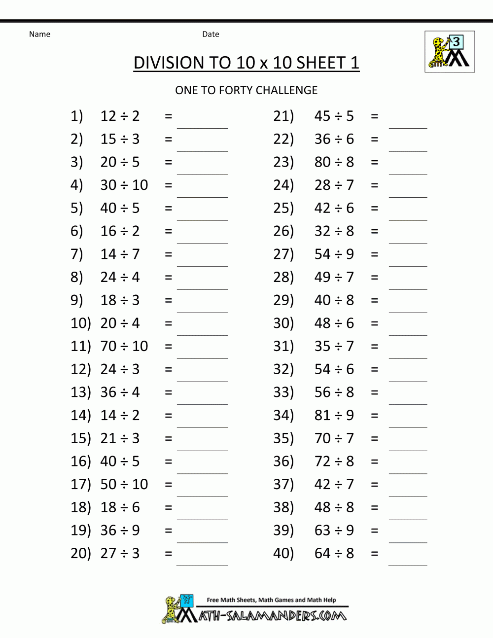 3Rd Grade Division Worksheets Printable