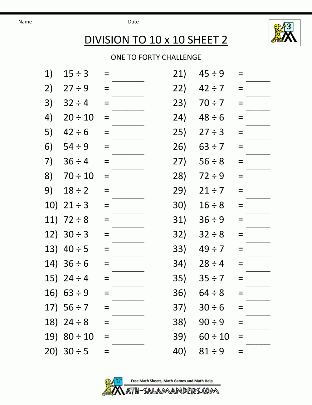 Division Worksheets Printable For Students